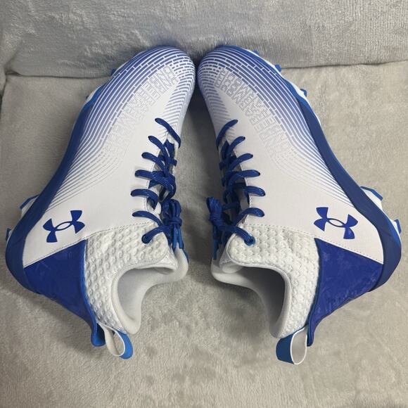 Under Armour NEW Football Cleats Mens 12 HAMMER 2 MC WHITE Blue Lace Up Logo - Picture 5 of 11